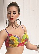 Bikini-topp med riktiga behåkupor, färgglada blommor