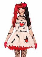 Voodoo-docka, maskeradklänning med puffärmar, stygn och hjärta