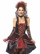 Vampyr-drottning, maskeradklänning med snörning och stående krage