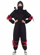 Kvinnlig ninja (aka kunoichi), Kigurumi maskerad-jumpsuit (unisex) med dragkedja på framsidan, huva och remmar
