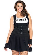 Kvinnlig SWAT-officer, maskeradklänning med hängslen och spänne, plus size