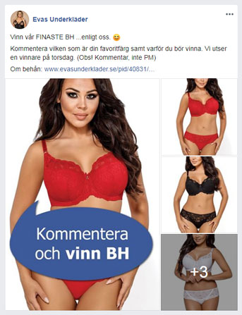 Tidigare tävling på Facebook där du kunde vinna snygg en BH från Evas Underkläder.
