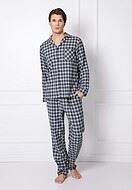 Herrpyjamas med top och byxor, långa ärmar och ficka, rutmönster