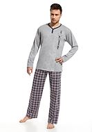 Pyjamas med rutiga byxor och v-ringad tröja