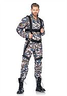 Fallskärmsjägare, jumpsuit-dräkt med dragkedja på framsidan och långa ärmar, kamouflagemönstrad