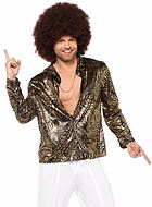 70-tals disco-kung, maskerad-skjorta med gyllne skimmer, zebra