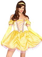 Prinsessan Belle från Skönheten och odjuret, maskeradklänning med öppna axlar och rynkor