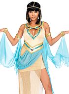 Egyptisk drottning Cleopatra, maskeradklänning med paljetter, plisséer, strass och nyckelhål