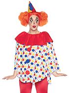 Cirkus-clown, maskerad-poncho med pom pom, polka dot