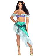Ariel från Den lilla sjöjungfrun, maskeraddräkt med topp och kjol, pärlor, volangkant och öppna axlar