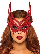 Kvinnlig djävul, maskeradmask med glitter och horn