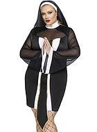 Nunna, maskeradklänning med utsvängda ärmar, genomskinliga inlägg och polo-krage